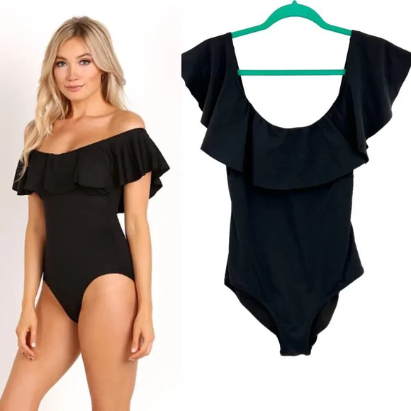 Eberjey So Solid Margarita One Piece Swimsuit Black‎ Size Medium - Picture 1 of 8